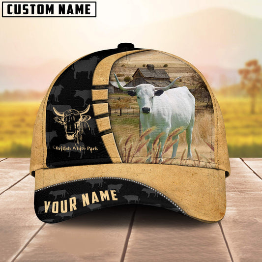 Uni Custom Name British white park Cattle Farmhouse Field Cap TT22