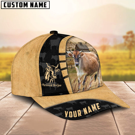 Uni Custom Name Brown Swiss Cattle Farmhouse Field Cap