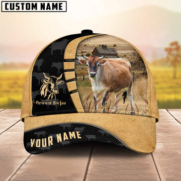 Uni Custom Name Brown Swiss Cattle Farmhouse Field Cap