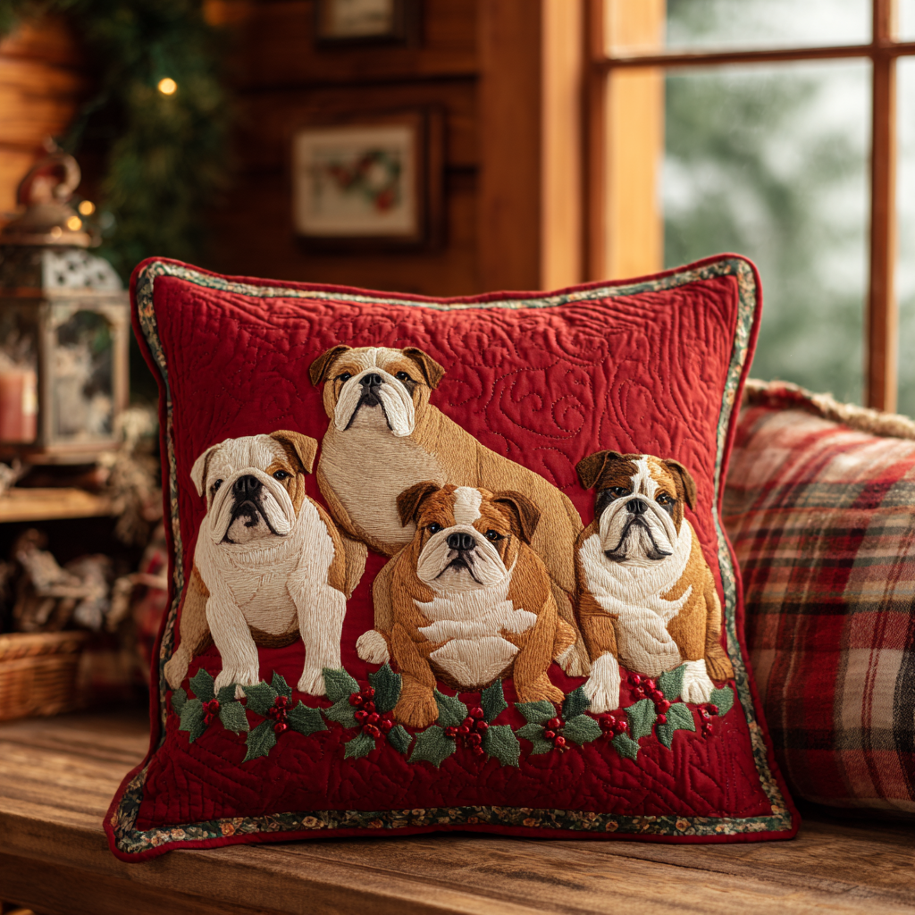 Bulldog Sleigh Ride Quilted Pillow Case NCU0DV7973