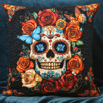 Butterfly Skull Bloom Quilted Pillow Case NCU0NT7984