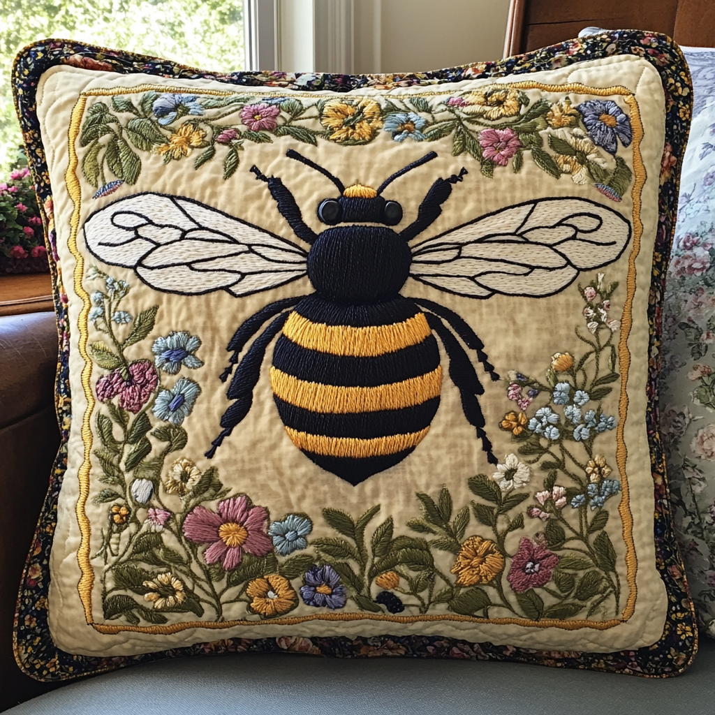 Buzzing Flower Quilted Pillow Case NCU0VH5533