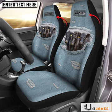 Uni Black Angus Personalized Name Leather Pattern Car Seat Covers Universal Fit (2Pcs)