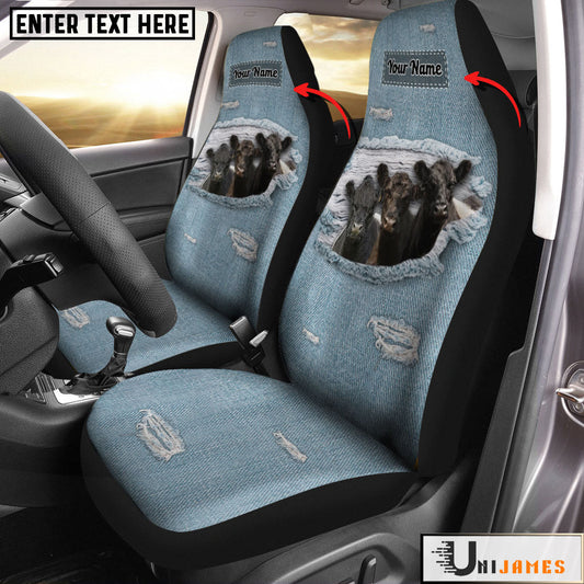 Uni Belted Galloway Personalized Name Leather Pattern Car Seat Covers Universal Fit (2Pcs)