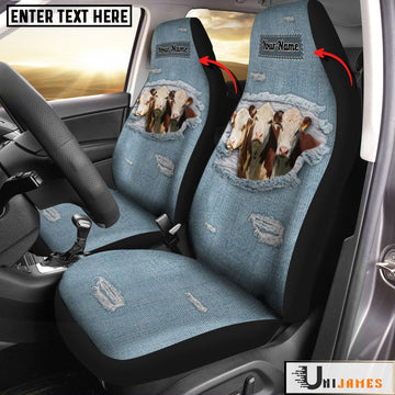 Uni Hereford Personalized Name Leather Pattern Car Seat Covers Universal Fit (2Pcs)