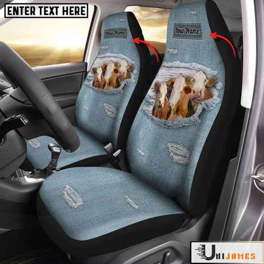 Uni Simmental Personalized Name Leather Pattern Car Seat Covers Universal Fit (2Pcs)