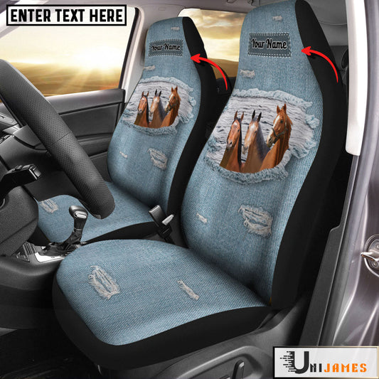 Uni Horse Personalized Name Leather Pattern Car Seat Covers Universal Fit (2Pcs)