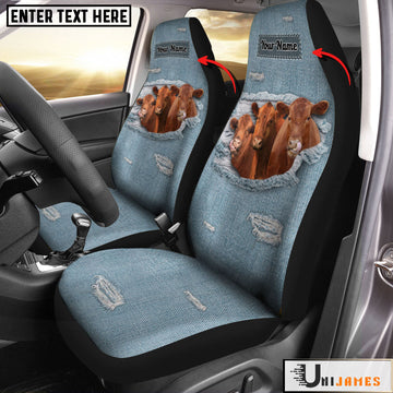 Uni Red Angus Personalized Name Leather Pattern Car Seat Covers Universal Fit (2Pcs)