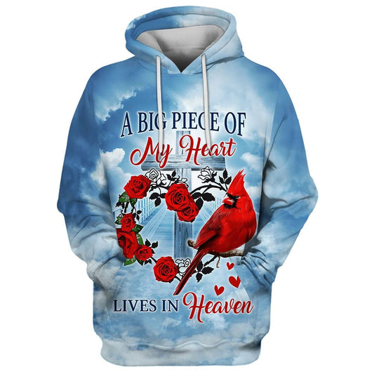Uni Cardinal A Big Piece Of My Heart Lives In Heaven 3D Hoodies Men & Women, God 3D Printed Hoodie, Christian Apparel Hoodies