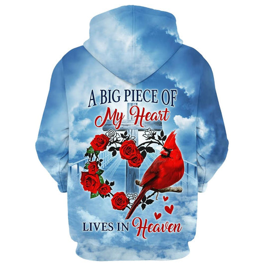 Uni Cardinal A Big Piece Of My Heart Lives In Heaven 3D Hoodies Men & Women, God 3D Printed Hoodie, Christian Apparel Hoodies