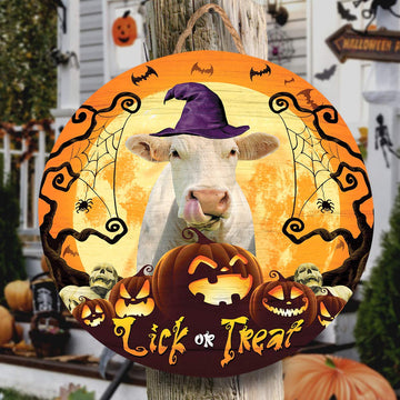 Uni Charolais Lick Or Treat Round Wooden Sign