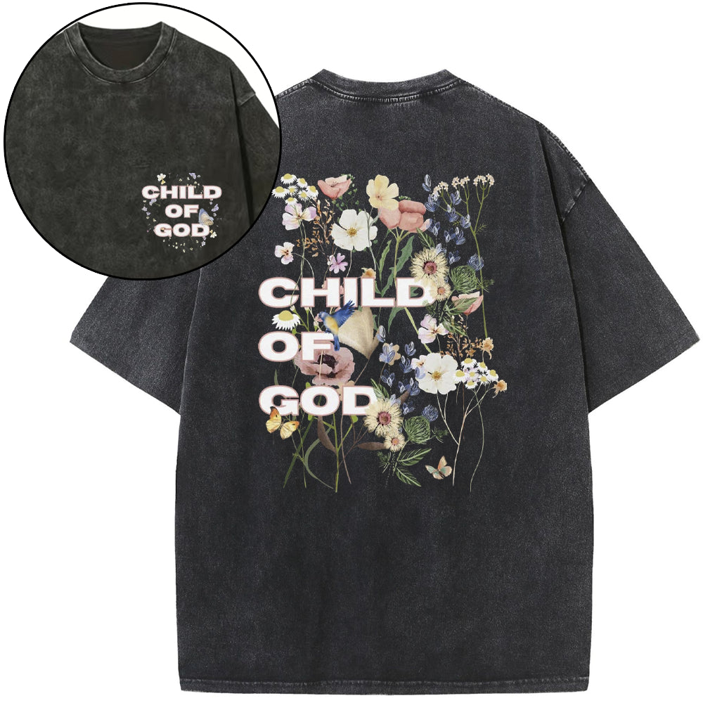 Child Of God Wildflowers Christian Washed T-Shirt Sale - GuidingCross