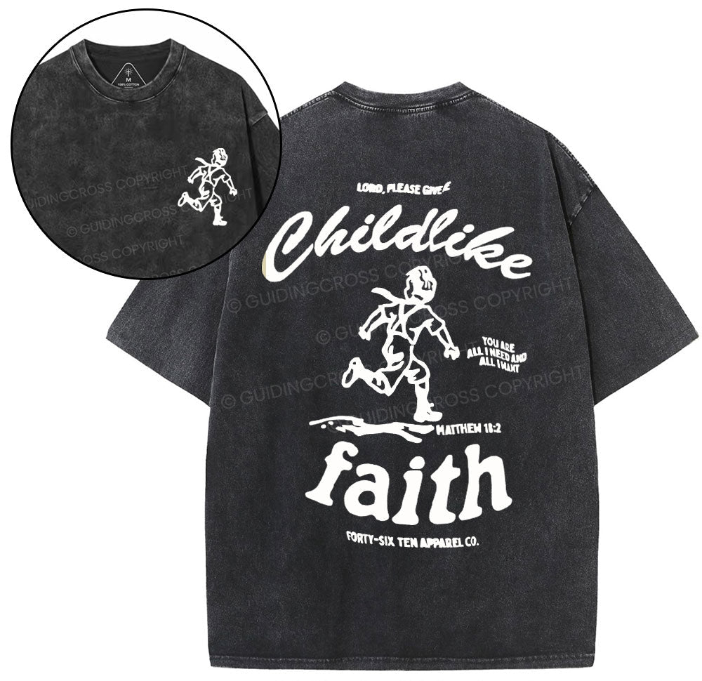 Childlike Faith Christian Washed T-Shirt Sale - GuidingCross