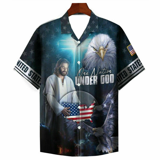 UniJames Christian American One Nation Under God Eagle Independence Day Hawaiian Shirt - Christian Hawaiian shirt