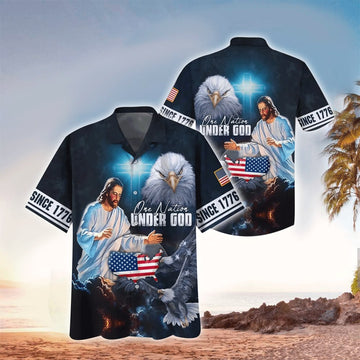 UniJames Christian Jesus One Nation Under God Hawaiian Shirt - Christian Hawaiian Shirts For Men & Women