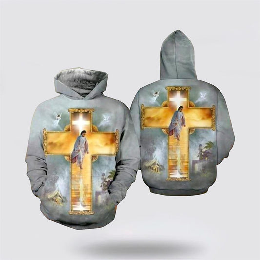 Uni Christian Jesus Walks Cross 3D Hoodies For Women Men, God 3D Printed Hoodie, Christian Apparel Hoodies
