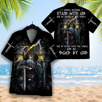 UniJames Christian Shirt, I Would Rather Stand With God And Be Judged By The World Hawaiian Shirt - Christian Hawaiian Shirt for Men Women