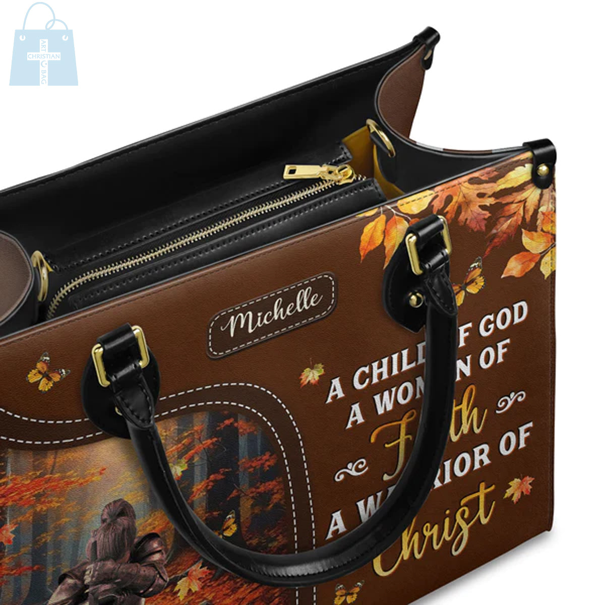 A Child Of God A Woman Of Faith A Warrior Of Christ Leather Handbag, Autumn Women Warrior Leather Handbag, Gifts for Women, CABLTB02181023.