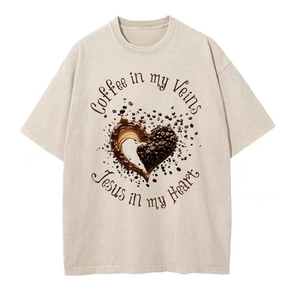 Coffee In My Veins Jesus In My Heart Christian Washed TShirt  