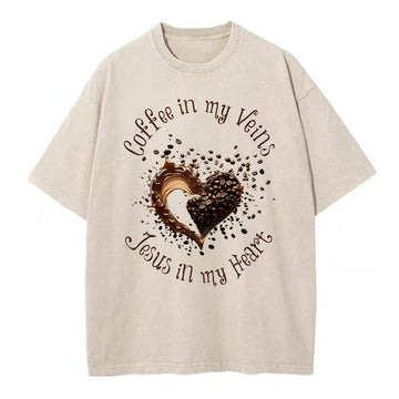 Coffee In My Veins Jesus In My Heart Christian Washed TShirt  