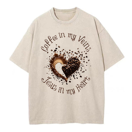 Coffee In My Veins Jesus In My Heart Christian Washed TShirt  