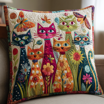 Colorful Cats Quilted Pillow Case NCU0NT9933