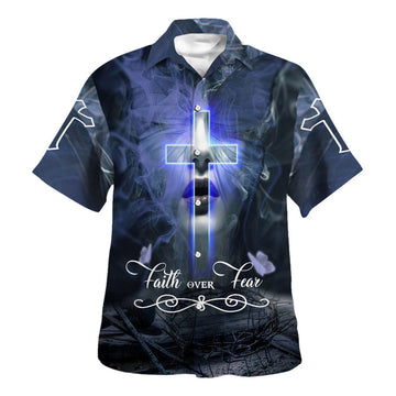 UniJames Crown Cross Faith Over Fear Hawaiian Shirts For Men And Women - Christian Hawaiian Shirt - Hawaiian Summer Shirts