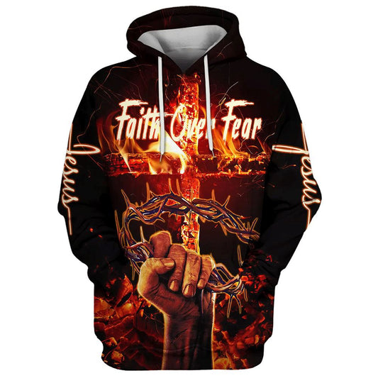 Uni Crown Of Thorns Jesus Christ, Faith Over Fear Hoodie For Men & Women, God 3D Printed Hoodie, Christian Apparel Hoodies