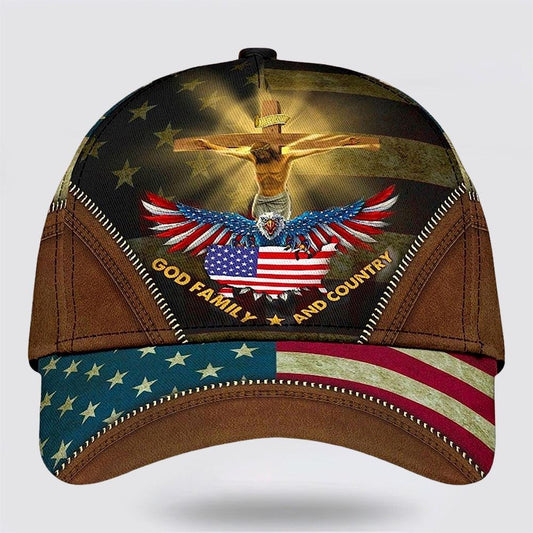 Uni Crucifixion Of Jesus God Family And Country 3D Cap