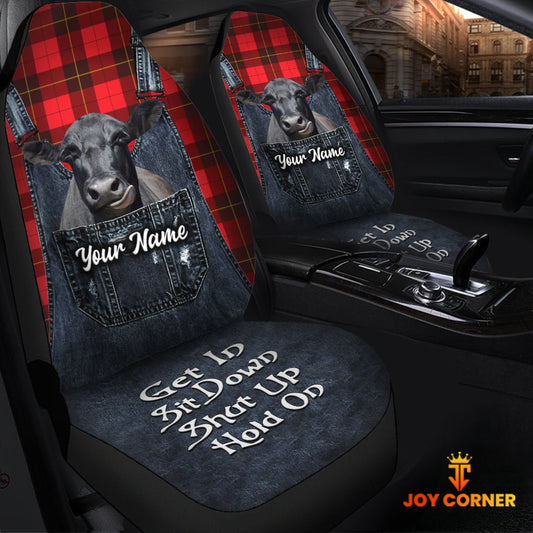 Uni Customized Name Black Angus Jean Overalls Pattern Car Seat Covers (2Pcs)