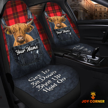 Uni Customized Name Highland Jean Overalls Pattern Car Seat Covers (2Pcs)