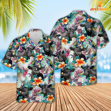 Uni Black Angus Colorful Leaf Pattern Hawaiian Shirt