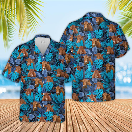 Uni Red Angus Leaf Pattern Hawaiian Shirt