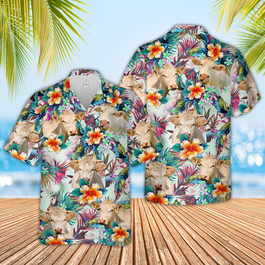 Uni Charolais Colorful Leaf Pattern Hawaiian Shirt