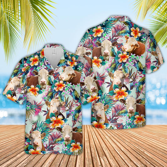 Uni Hereford Colorful Leaf Pattern Hawaiian Shirt