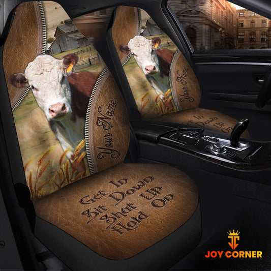 Uni Hereford Customized Name Leather Pattern Car Seat Covers (2Pcs)