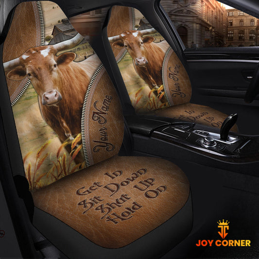 Uni Texas Longhorn Customized Name Leather Pattern Car Seat Covers (2Pcs)