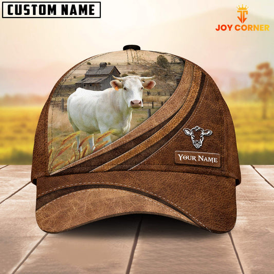 Uni Custom Name Charolais Leather Pattern Classic Cap