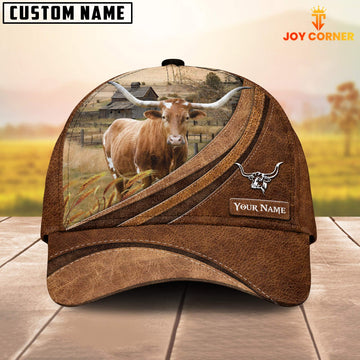 Uni Custom Name Texas Longhorn Leather Pattern Classic Cap