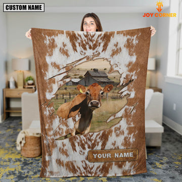 Uni Custom Name Jersey Cow Hair Pattern Blanket