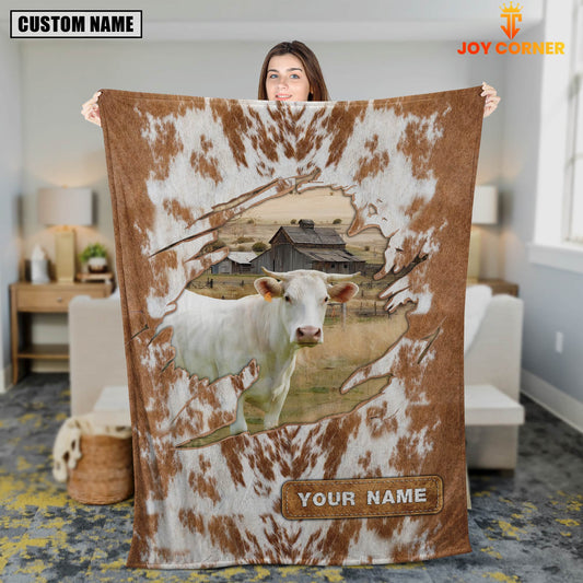 Uni Custom Name Charolais Cow Hair Pattern Blanket