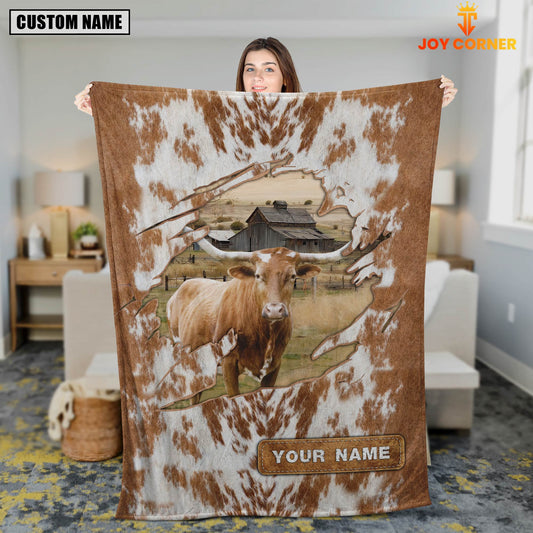 Uni Custom Name Texas Longhorn Cow Hair Pattern Blanket