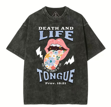 Death And Life Tongue Christian Washed T-Shirt Sale - GuidingCross