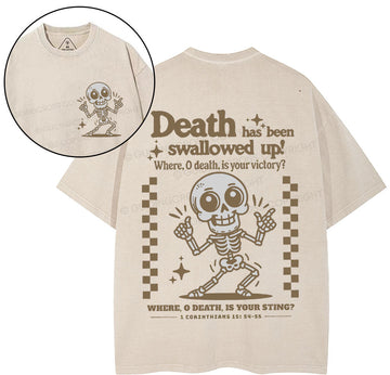 Death Has Been Swallowed Up Christian Washed T-Shirt Sale - GuidingCross