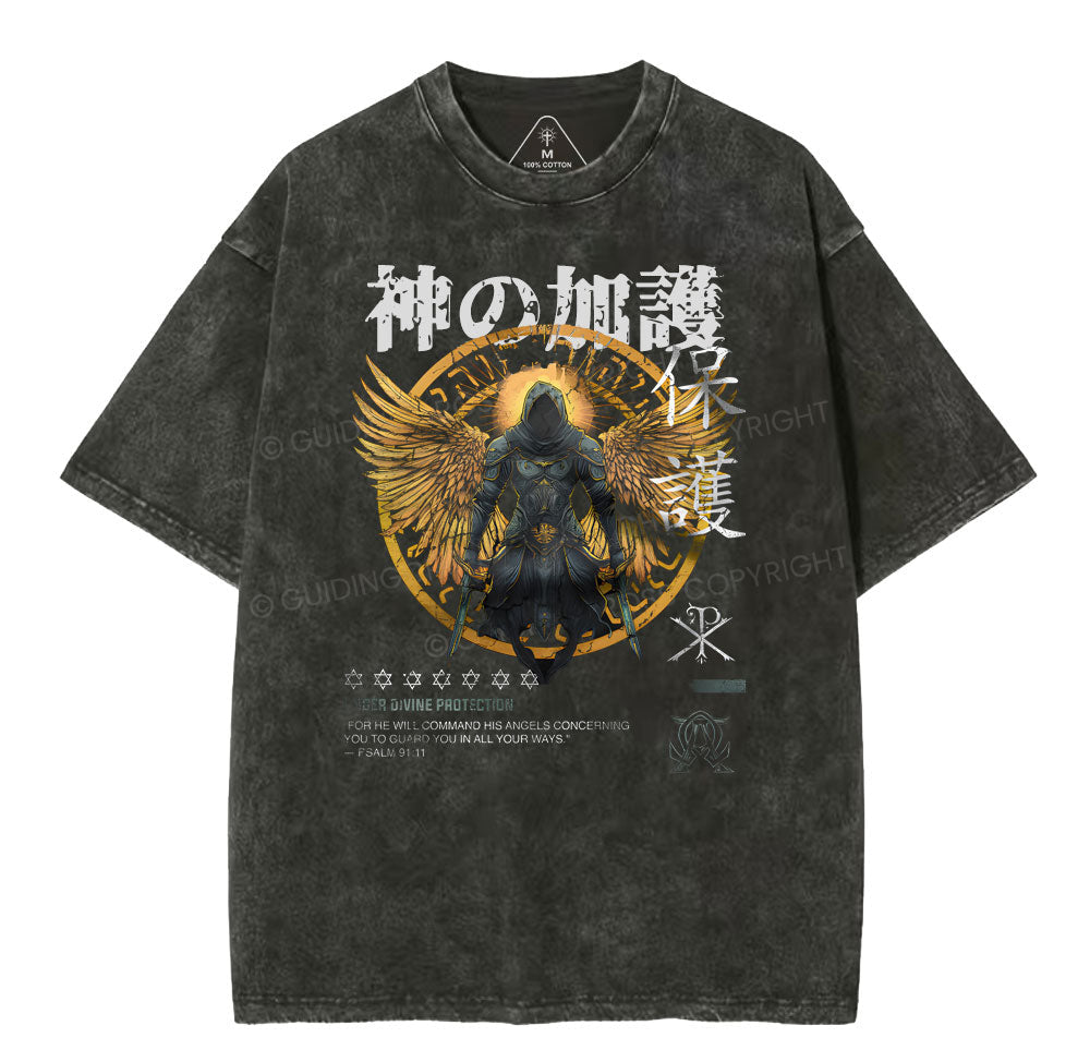 Divine Protection Christian Washed T-Shirt Sale - GuidingCross