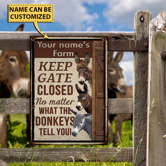 uni Customized Name DONKEY LOVERS KEEP GATE CLOSED All Printed 3D Metal Sign