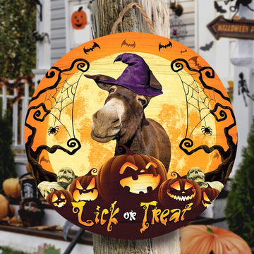 Uni Donkey Lick Or Treat Round Wooden Sign