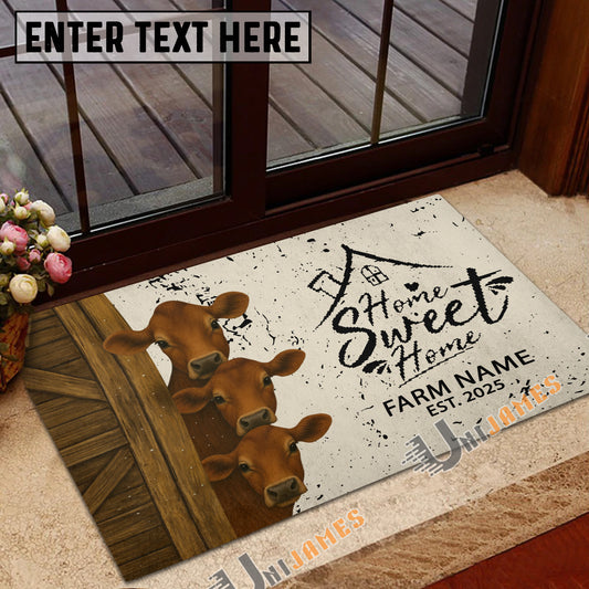 Uni Personalized Three Cows Home Sweet Home Doormat (10 Cattle Breeds)