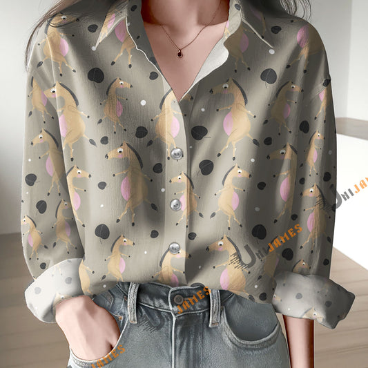 Unique Dancing Horse Pattern Casual Shirt