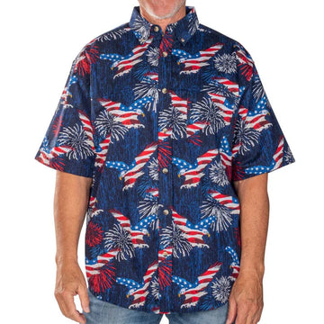 UniJames Men's Eagle Fireworks Button Down Short Sleeve Shirt